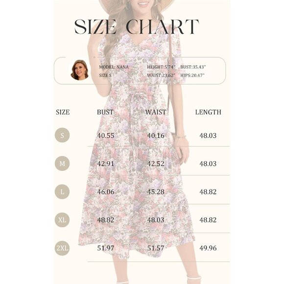 Women Boho Floral Maxi Dress Summer Beach Casual V-Neck Short Sleeve - Picture 6 of 7